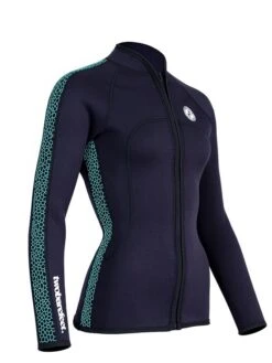 Two Bare Feet Womens Silicone Print Series Full Zip 2.5mm Wetsuit Jacket (Black/Mint) -Surf Tide Motion silicone series jacket mint 8