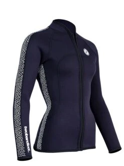 Two Bare Feet Womens Silicone Print Series Full Zip 2.5mm Wetsuit Jacket (Black/White) -Surf Tide Motion silicone series jacket white 8