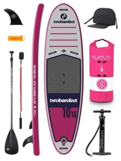 Two Bare Feet Sport Air (Allround XL) 10'10" X 33" X 6" Inflatable SUP Deluxe Carbon Hybrid Pack (Raspberry)