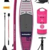 Two Bare Feet Sport Air (Touring) 12'0" X 33" X 6" Inflatable SUP Deluxe Carbon Hybrid Pack (Raspberry)