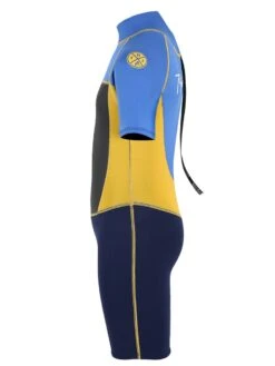 Two Bare Feet Squadron 3/2mm Junior Shorty Wetsuit (Blue/Yellow/Blue) -Surf Tide Motion squadron kids short arms short legs blue yellow aqua 3