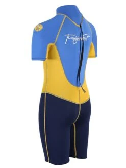 Two Bare Feet Squadron 3/2mm Junior Shorty Wetsuit (Blue/Yellow/Blue) -Surf Tide Motion squadron kids short arms short legs blue yellow aqua 4