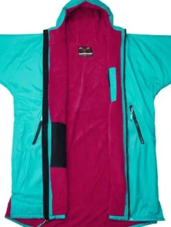 Two Bare Feet Kids Weatherproof Changing Robe With Changing Mat (Teal/Raspberry) -Surf Tide Motion teal raspberry 3 1