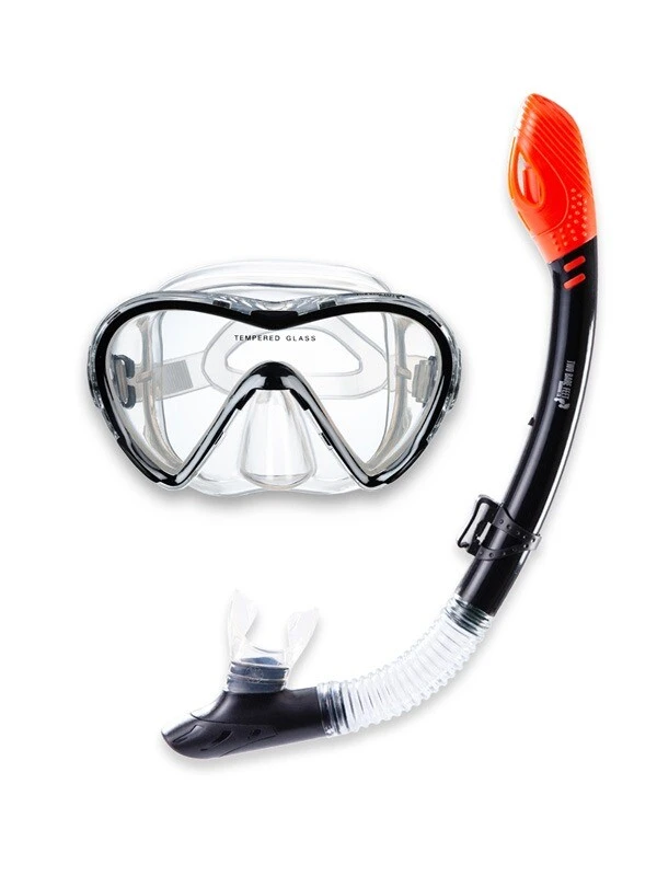 Two Bare Feet Adult Silicone Dry Top Snorkel & Mask Set 3 (Black)