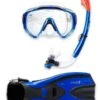 Two Bare Feet Adult Silicone Mask, Snorkel & F70 Fins 3 Piece Set 2 (Blue)