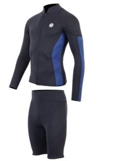 Two Bare Feet Perspective Full Zip 2.5mm Wetsuit Jacket & Shorts Set (Black/Blue) -Surf Tide Motion u5hd9z i