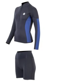 Two Bare Feet Unisex Perspective Half Zip 2.5mm Wetsuit Jacket & Hotpants Set (Black/Blue) -Surf Tide Motion ufm7ec 0