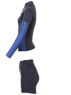 Two Bare Feet Unisex Perspective Half Zip 2.5mm Wetsuit Jacket & Hotpants Set (Black/Blue) -Surf Tide Motion ufm7ec 7