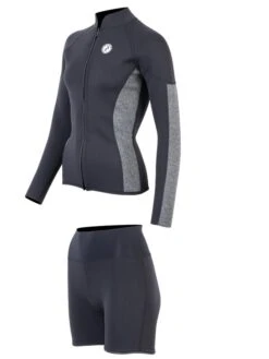 Two Bare Feet Unisex Perspective Full Zip 2.5mm Wetsuit Jacket & Hotpants Set (Black/Grey) -Surf Tide Motion ujyl7a l