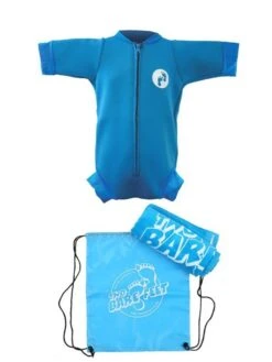 Deluxe Baby Swim Kit - Newborn Wetsuit + Towel + Bag (Aqua)