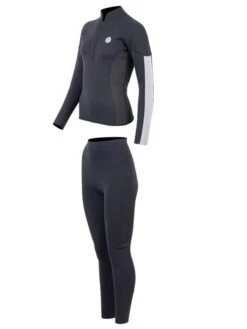 Two Bare Feet Unisex Perspective Half Zip 2.5mm Wetsuit Jacket & Pants Set (Black/Grey/Grey) -Surf Tide Motion um2h6h p