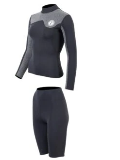 Two Bare Feet Womens Aspect Fleece Lined Zipless Thermal 2.5mm Superstretch Wetsuit Top & Shorts Set (Black/Grey) -Surf Tide Motion w1a8mz o