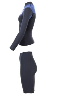 Two Bare Feet Womens Aspect Fleece Lined Zipless Thermal 2.5mm Superstretch Wetsuit Top & Shorts Set (Black/Blue) -Surf Tide Motion w41gh6 y