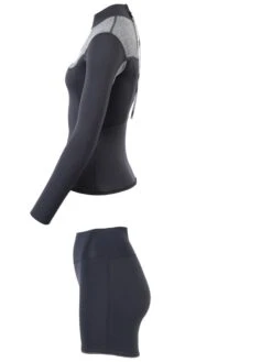 Two Bare Feet Womens Aspect Back Zip 2.5mm Wetsuit Jacket & Hotpants Set (Black/Grey) -Surf Tide Motion w4dj5g 1