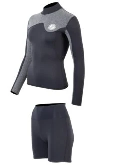 Two Bare Feet Womens Aspect Back Zip 2.5mm Wetsuit Jacket & Hotpants Set (Black/Grey) -Surf Tide Motion w4dj5g 6