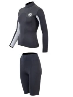 Two Bare Feet Womens Aspect Back Zip 2.5mm Wetsuit Jacket & Shorts Set (Black/Grey/Grey) -Surf Tide Motion w89q3f t