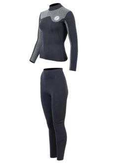 Two Bare Feet Womens Aspect Fleece Lined Zipless Thermal 2.5mm Superstretch Wetsuit Top & Pants Set (Black/Grey) -Surf Tide Motion w8rqs7 t