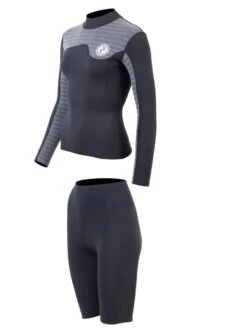 Two Bare Feet Womens Aspect Fleece Lined Zipless Thermal 2.5mm Superstretch Wetsuit Top & Shorts Set (Black/Grey Stripes) -Surf Tide Motion wcwsxi 6
