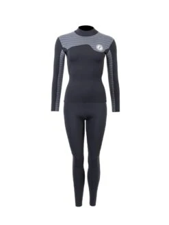 Two Bare Feet Womens Aspect Fleece Lined Zipless Thermal 2.5mm Superstretch Wetsuit Top & Pants Set (Black/Grey Stripes)