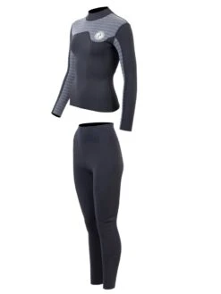 Two Bare Feet Womens Aspect Fleece Lined Zipless Thermal 2.5mm Superstretch Wetsuit Top & Pants Set (Black/Grey Stripes) -Surf Tide Motion wd4cal b