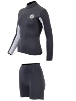 Two Bare Feet Womens Aspect Back Zip 2.5mm Wetsuit Jacket & Hotpants Set (Black/Grey/Grey) 10 Two Bare Feet Womens Aspect Back Zip 2.5mm Wetsuit Jacket & Hotpants Set (Black/Grey/Grey) -Surf Tide Motion wfcv24 9