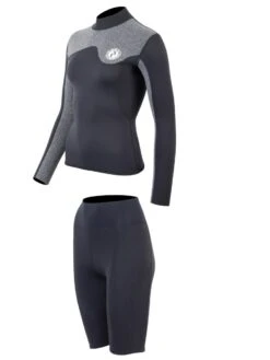 Two Bare Feet Womens Aspect Back Zip 2.5mm Wetsuit Jacket & Shorts Set (Black/Grey) -Surf Tide Motion wfqn6i s
