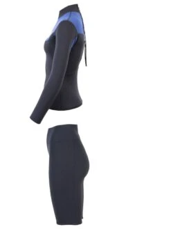 Two Bare Feet Womens Aspect Back Zip 2.5mm Wetsuit Jacket & Shorts Set (Black/Blue) -Surf Tide Motion wm4e96 2
