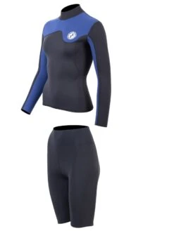 Two Bare Feet Womens Aspect Back Zip 2.5mm Wetsuit Jacket & Shorts Set (Black/Blue) -Surf Tide Motion wm4e96 5