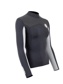 Two Bare Feet Womens Aspect Fleece Lined Zipless Thermal 2.5mm Superstretch Wetsuit Top (Black/Grey/Grey) -Surf Tide Motion womens aspect fleece lined thermal top black grey grey 8