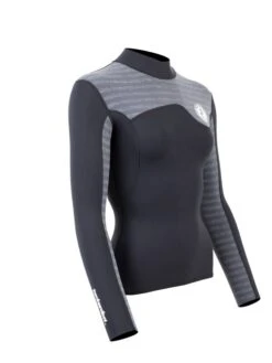 Two Bare Feet Womens Aspect Fleece Lined Zipless Thermal 2.5mm Superstretch Wetsuit Top (Black/Grey Stripe) -Surf Tide Motion womens aspect fleece lined thermal top black grey 8