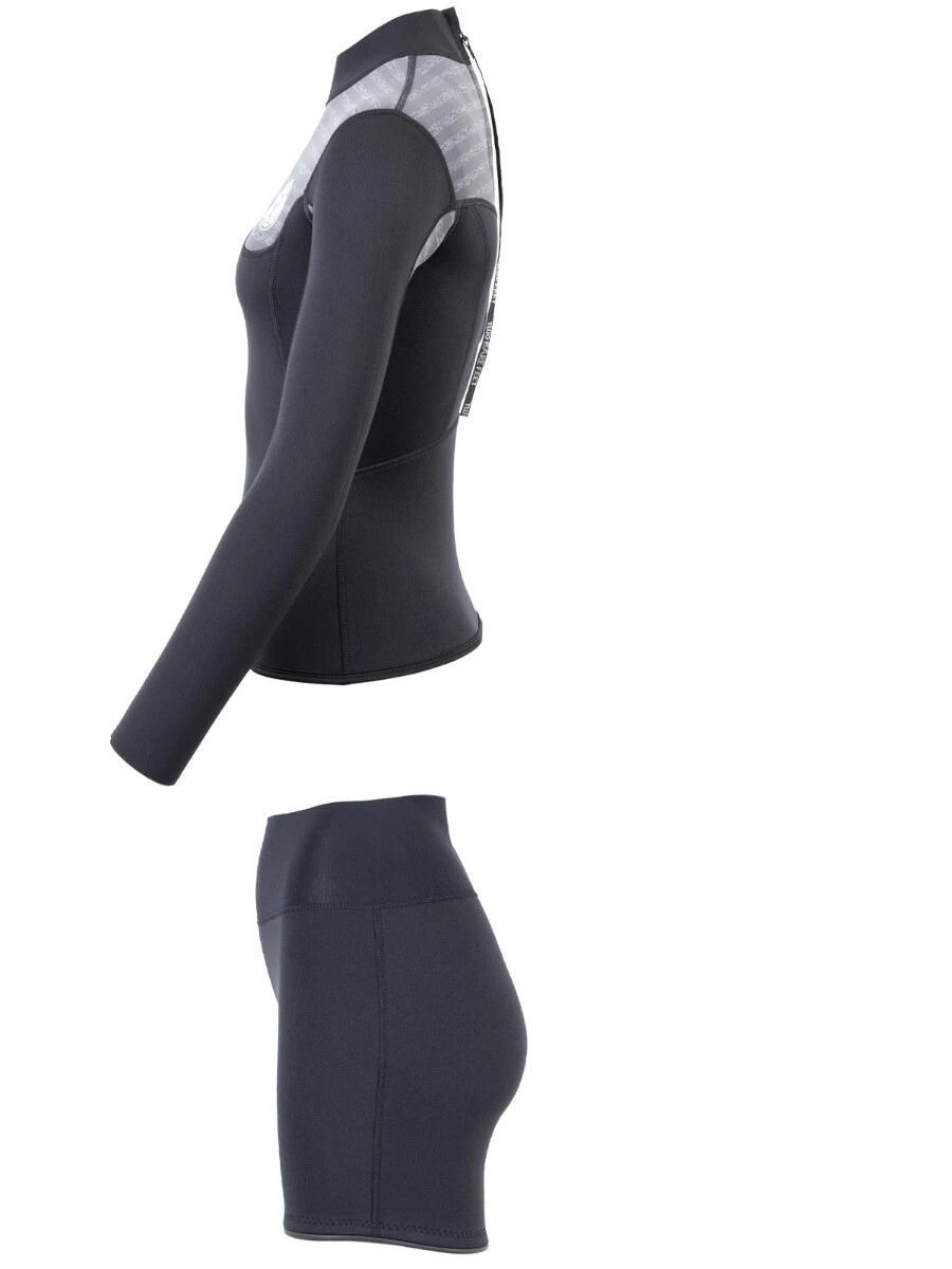 Two Bare Feet Womens Aspect Back Zip 2.5mm Wetsuit Jacket & Hotpants Set (Black/Grey Stripes) 4 Two Bare Feet Womens Aspect Back Zip 2.5mm Wetsuit Jacket & Hotpants Set (Black/Grey Stripes) - Image 4