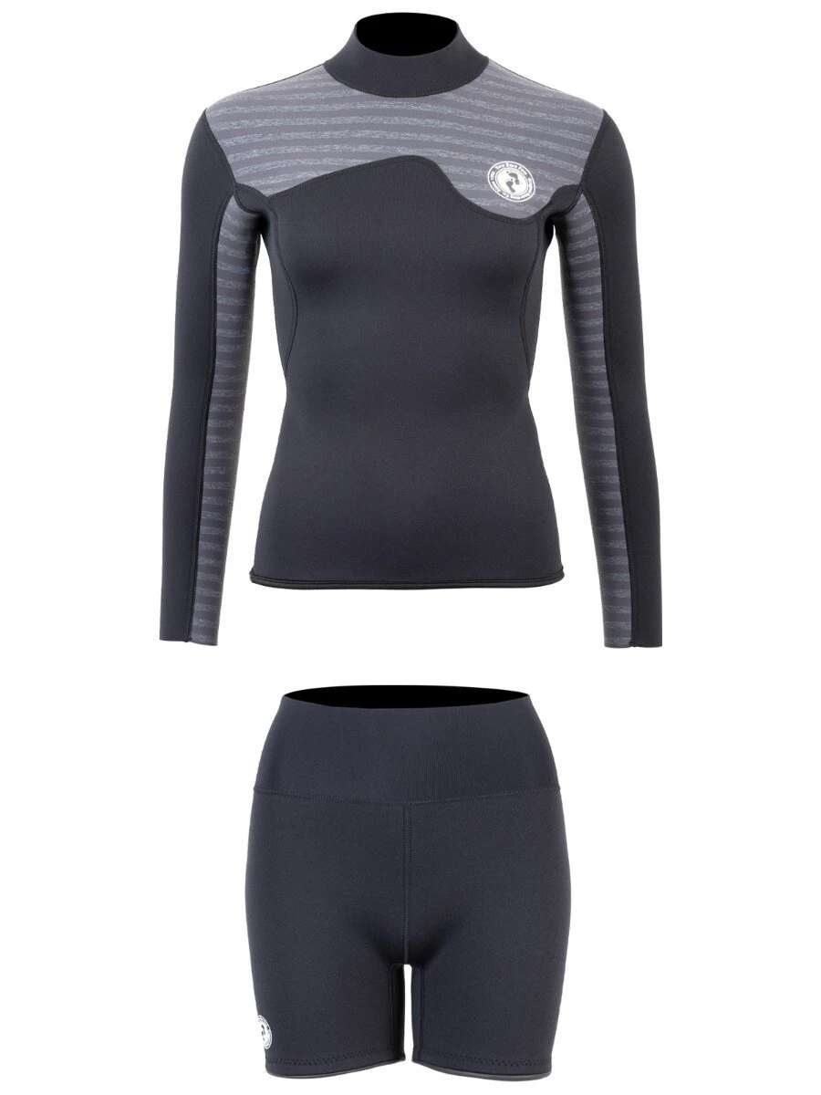 Two Bare Feet Womens Aspect Back Zip 2.5mm Wetsuit Jacket & Hotpants Set (Black/Grey Stripes) 2 Two Bare Feet Womens Aspect Back Zip 2.5mm Wetsuit Jacket & Hotpants Set (Black/Grey Stripes) - Image 2