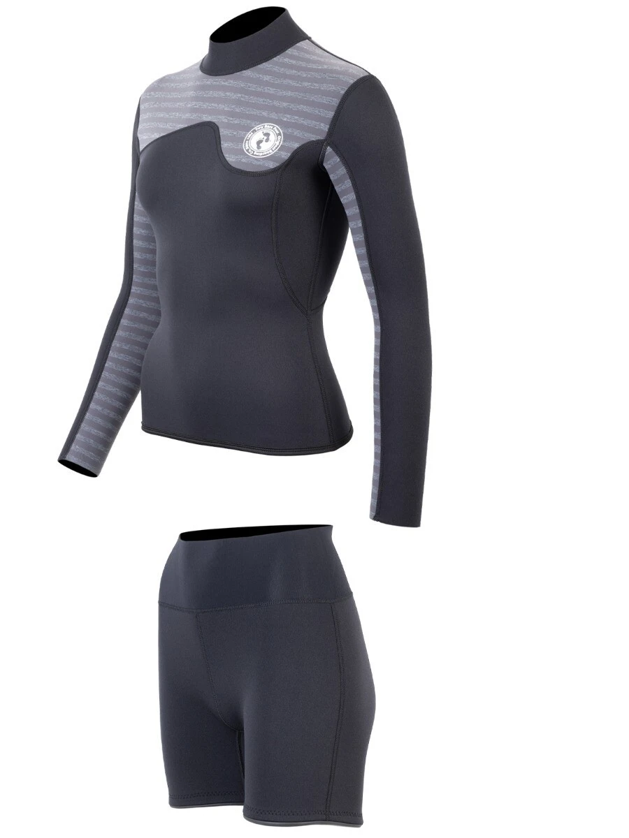 Two Bare Feet Womens Aspect Back Zip 2.5mm Wetsuit Jacket & Hotpants Set (Black/Grey Stripes) 3 Two Bare Feet Womens Aspect Back Zip 2.5mm Wetsuit Jacket & Hotpants Set (Black/Grey Stripes) - Image 3