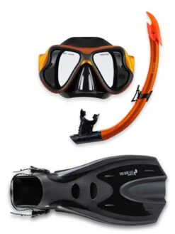 X-Dive Silicone Mask Snorkel & F70 Fins 3pc Set (Orange / Black)